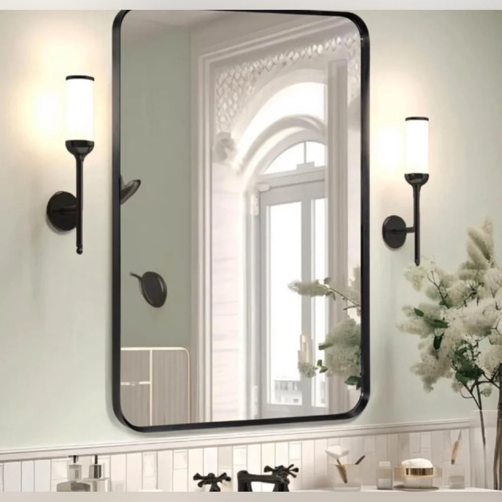Black sleek metal framed Bathroom rectangle wall Mirror